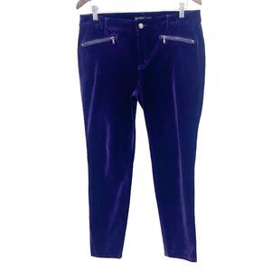 Chicos Pants Women 8 10 Purple Velvet Black Label Stretch Skinny Mid Rise Gothic